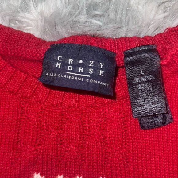 Liz Claiborne red and white snowflake 100% cotton Christmas sweater size large - Picture 3 of 6